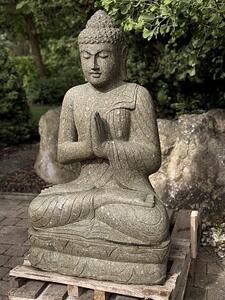 Kamenný Buddha z basanitu 120 cm – výjimečná socha z Jávy