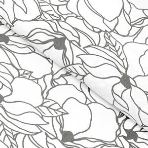 Goldea hranatý ubrus 100% bavlněné plátno - tmavě šedé květy na bílém 120 x 160 cm