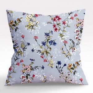 Ervi povlak na polštář bavlněný - malované luční květiny na modrém