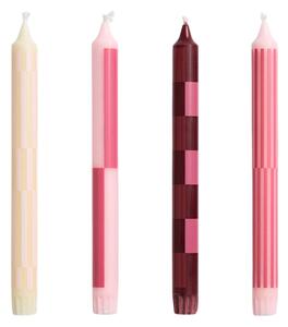 Svíčky Pattern Pink and bordeaux – set 4 ks