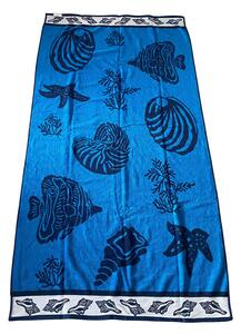 Plážová maxi osuška s motivem mořského světa laděná do modré barvy. Ideální k vodě. Rozměr osušky je 90x170 cm. Plošná hmotnost 400 g/m2