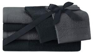 AmeliaHome Sada 6 ks ručníků FLOSS klasický styl černá