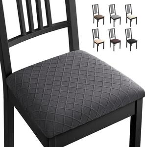 Potahy na židle do jídelny, potahy na sedák, 6 kusů, Elastanový žakárový materiál, tmavě šedá barva, rozměr 38-48 cm