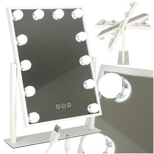 Kosmetické zrcátko na líčení podsvícené 12 LED Hollywood s 12 žárovkami USB 30 x 40 cm