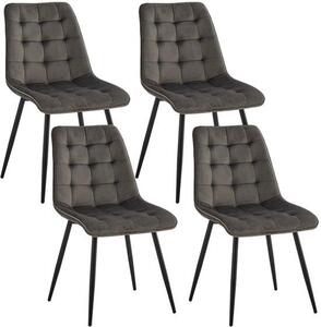 Sada čtyř jídelních židlí Famanu – samet, kovové nohy, moderní design – tmavě šedá