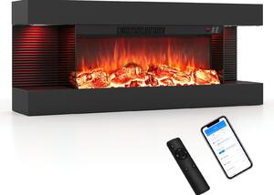 COSTWAY Elektrický krb, 32 palců, třístranný, dekorativní krb s topným výkonem 750W/1500W, nástěnný krb s LED osvětlením, 3D efekt plamenů, 12 barev plamenů a časovač