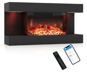 COSTWAY Elektrický krb, 32 palců, třístranný, dekorativní krb s topným výkonem 750W/1500W, nástěnný krb s LED osvětlením, 3D efekt plamenů, 12 barev plamenů a časovač