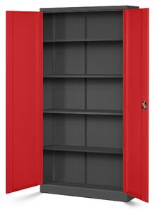 Plechová policová skříň JAN, 900 x 1850 x 400 mm, antracitová-červená