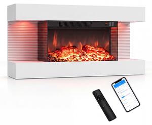 COSTWAY Elektrický krb, 32 palců, třístranný, dekorativní krb s topným výkonem 750W/1500W, nástěnný krb s LED osvětlením, 3D efekt plamenů, 12 barev plamenů a časovač