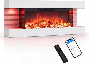 COSTWAY Elektrický krb, 32 palců, třístranný, dekorativní krb s topným výkonem 750W/1500W, nástěnný krb s LED osvětlením, 3D efekt plamenů, 12 barev plamenů a časovač