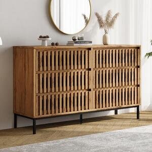 Komoda, 6 zásuvek, úzká, 5 nohou, barva dřeva, moderní design