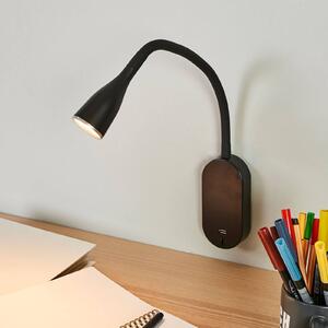 Nástěnné svítidlo Lindby LED Enna, 34 cm, černé, vypínač, USB