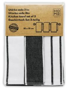 Trade Concept Kuchyňská utěrka z egyptské bavlny Černé pruhy, 50 x 70 cm, sada 3 ks