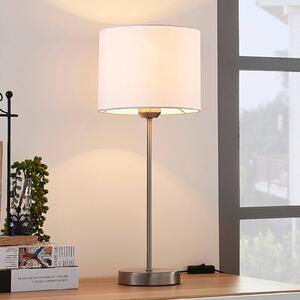 Lindby Stolní lampa Annatina, bílá, nikl, výška 48 cm, textil, Hliník / šedá / zinek, Ložnice, Textil / tkanina / hedvábí, Moderní