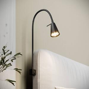 Briloner LED nástěnné světlo Tuso, černé, montáž na postel, kov, Černá, Ložnice, kov, Moderní
