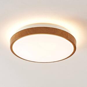 Lindby LED stropní svítidlo Mendosa, kulaté, světlé dřevo, Ø 29 cm