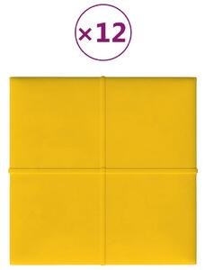 Nástěnné panely 12 ks žluté 30 x 30 cm samet 1,08 m²