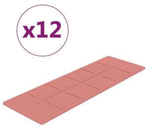 Nástěnné panely 12 ks růžové 90 x 30 cm samet 3,24 m²
