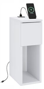 Noční stolek ComfortCove bílý s USB portem 1 šuplík 20x30,5x55 cm