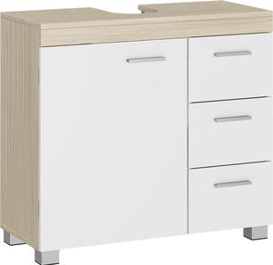 Skříňka pod umyvadlo Rootz - toaletní skříňka - úložný prostor do koupelny - 3 velké zásuvky - bílo-hnědá - MDF - 30 x 70 x 64 cm