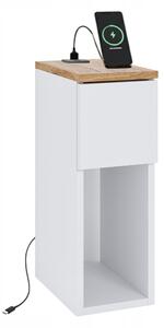 Noční stolek ComfortCove bílý s portem USB/C 5V 20x30 cm se zásuvkou