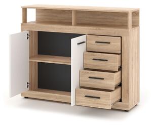 Komoda RUNA 120x97x32 cm dub sonoma/bílá