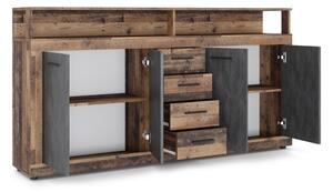 Komoda RUNA 190x96x32 cm tmavě hnědá/antracit