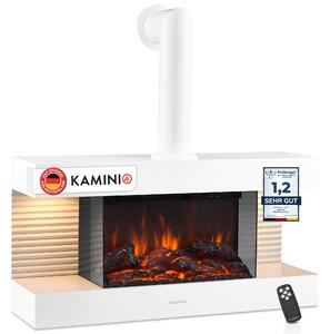 Elektrický krb KAMINIO LIZ s kamny - Elektrický nástěnný krb s vytápěním, 3D efektem plamene, LED ambientním světlem, dálkovým ovládáním - bílý