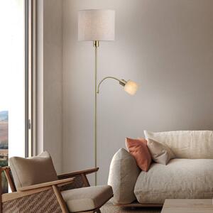 Näve Stojací lampa Filomena, béžová/mosaz, textil, ramena na čtení, E27, E14, Krémová / jantar, Obývací pokoj / jídelna, kov, Lampička na čtení