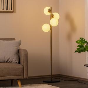 Opviq Stojací lampa Faze, zlatá, sklo, 130 cm, 4 žárovky, E27, Mosaz / zlato, Obývací pokoj / jídelna, kov