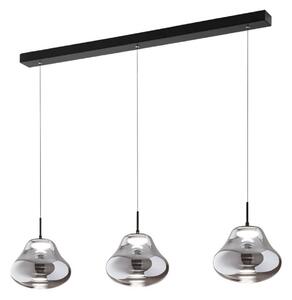 Fabas Luce LED závěsné světlo Deva, 3-bodové, 115 cm, šedé, stmívatelné, stmívatelný, Hliník / šedá / zinek, Obývací pokoj / jídelna, Sklo, Moderní