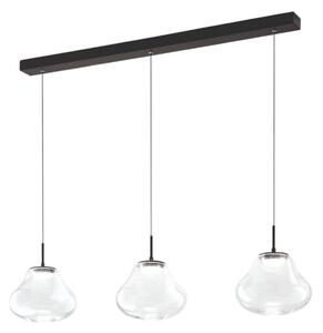 Fabas Luce LED závěsné světlo Deva, 3-bodové, 115 cm, čiré, stmívatelné, stmívatelný, Čirá / transparetní, Obývací pokoj / jídelna, Sklo, Moderní