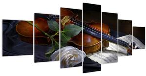 Obraz - Růže a housle (210x100 cm)
