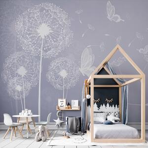 Fototapety Jemné pampelišky s modrými motýly, Fototapety květiny, u99597v4 : uwalls.cz