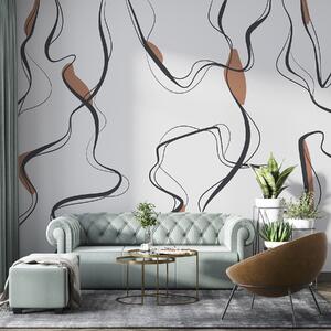 Fototapety Umělecká kresba tuší, abstraktní vzor, geometrické linie, šedá a oranžová barva, Fototapety abstraktní, u99659v3 : uwalls.cz