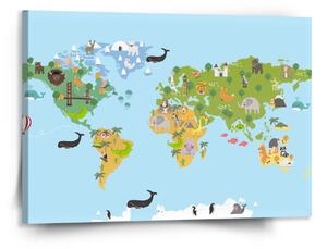 Sablio Obraz Zvířecí mapa světa - 150x110 cm