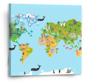 Sablio Obraz Zvířecí mapa světa - 50x50 cm