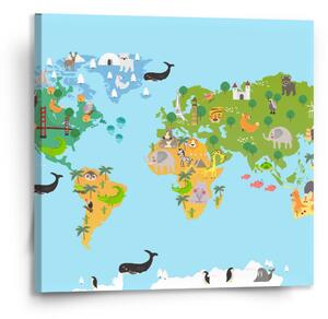 Sablio Obraz Zvířecí mapa světa - 110x110 cm