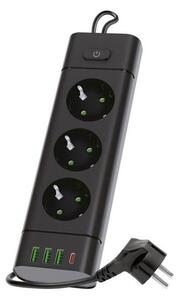 Rozbočovací zásuvka s vyp. LINEA PRO 3x230V + 3xUSB-A + 1xUSB-C SCHUKO 3 m černá