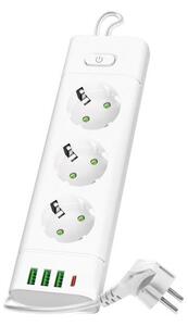 Rozbočovací zásuvka s vyp. LINEA PRO 3x230V + 3xUSB-A + 1xUSB-C SCHUKO 3 m bílá