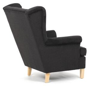 Relaxační křeslo ušák MAVEN — masiv, látka, přírodní / černá
