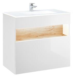 Závěsná skříňka s umyvadlem - BAHAMA 820 white, šířka 60 cm, bílá/lesklá bílá/dub votan