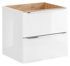 COMAD Závěsná skříňka s umyvadlem - CAPRI 820 white, šířka 60 cm, lesklá bílá/zlatý dub