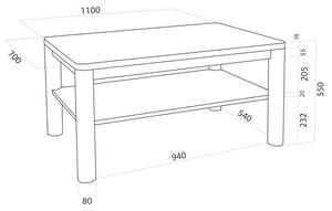Konferenční stolek PEDRO sklo Rozměr: 70 x 110 cm, Odstín trend: B4 ořech tmavý
