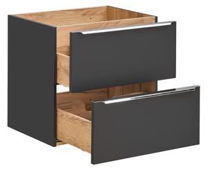 COMAD Závěsná skříňka s umyvadlem - CAPRI 820 black, šířka 60 cm, matná černá/zlatý dub