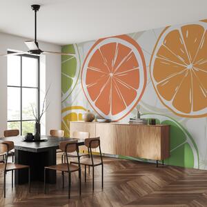 Fototapety Citrusy, pomeranč, limetka, plátky grapefruitu, skvrna, abstrakce, ovoce, červená, oranžová, zelená, Fototapety food, w00725 : uwalls.cz