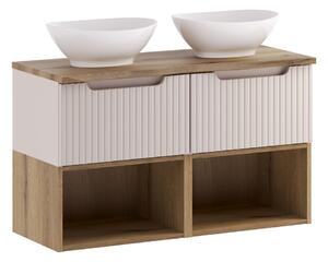 Comad Závěsná skříňka Nova Cashmere Lola s deskou a umyvadly 100 cm kašmírová/dub coast evoke