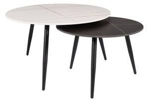 Konferenční stolek KURO bílý mramor/černý mramor, set 2 ks