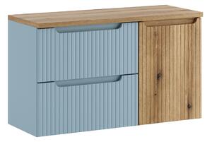 Comad Závěsná skříňka pod umyvadlo Nova Denim s deskou a košem na prádlo 100 cm modrá/dub coast eovke