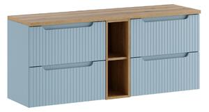 Comad Závěsná skříňka pod umyvadlo Nova Denim s deskou a skříňkami 140 cm modrá/dub coast evoke